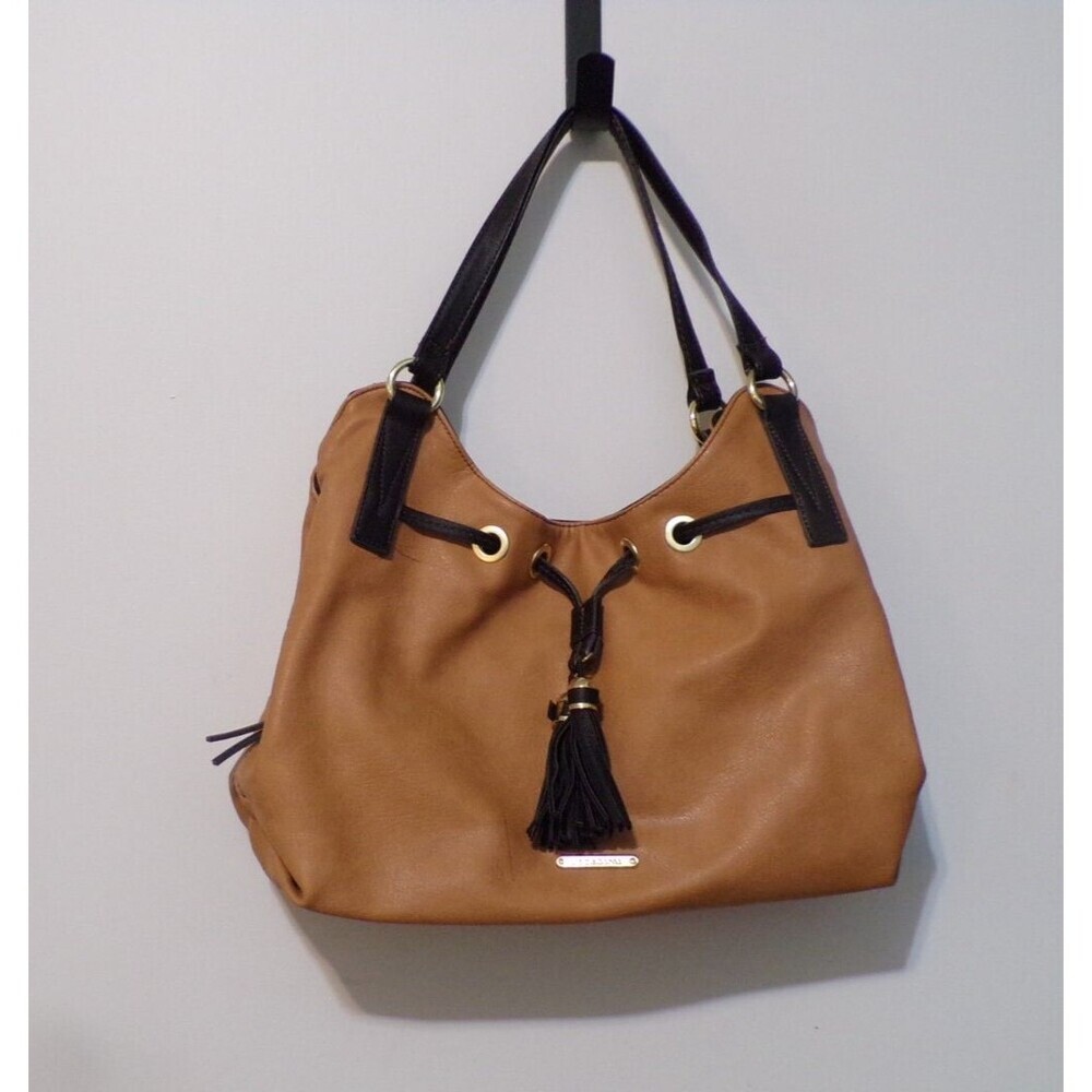 Liz Claiborne Leather Handbag Brown & Black w/Gold Accents